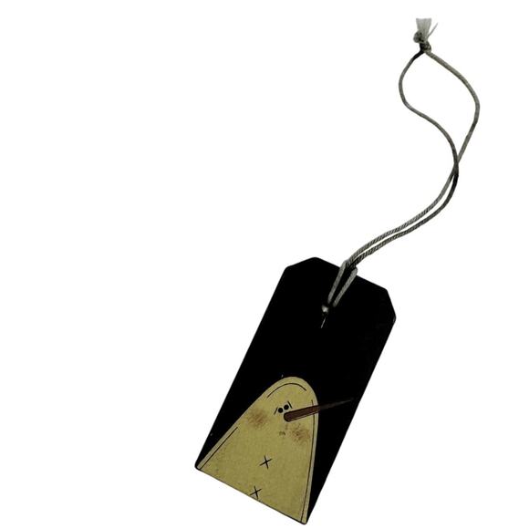 Primitive Farmhouse Christmas Wooden Snowman Gift Tag Tree Ornament - Picture 1 of 4